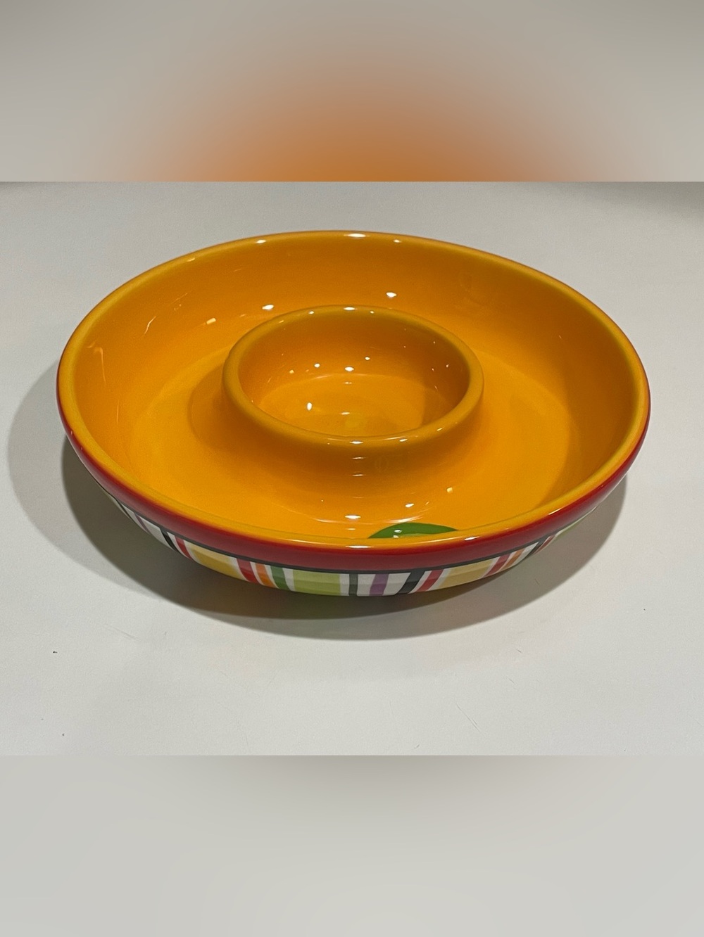 Crate & Barrel Mambo Margarita Glass Salter Orange Stripes 7” NWT New Ceramic